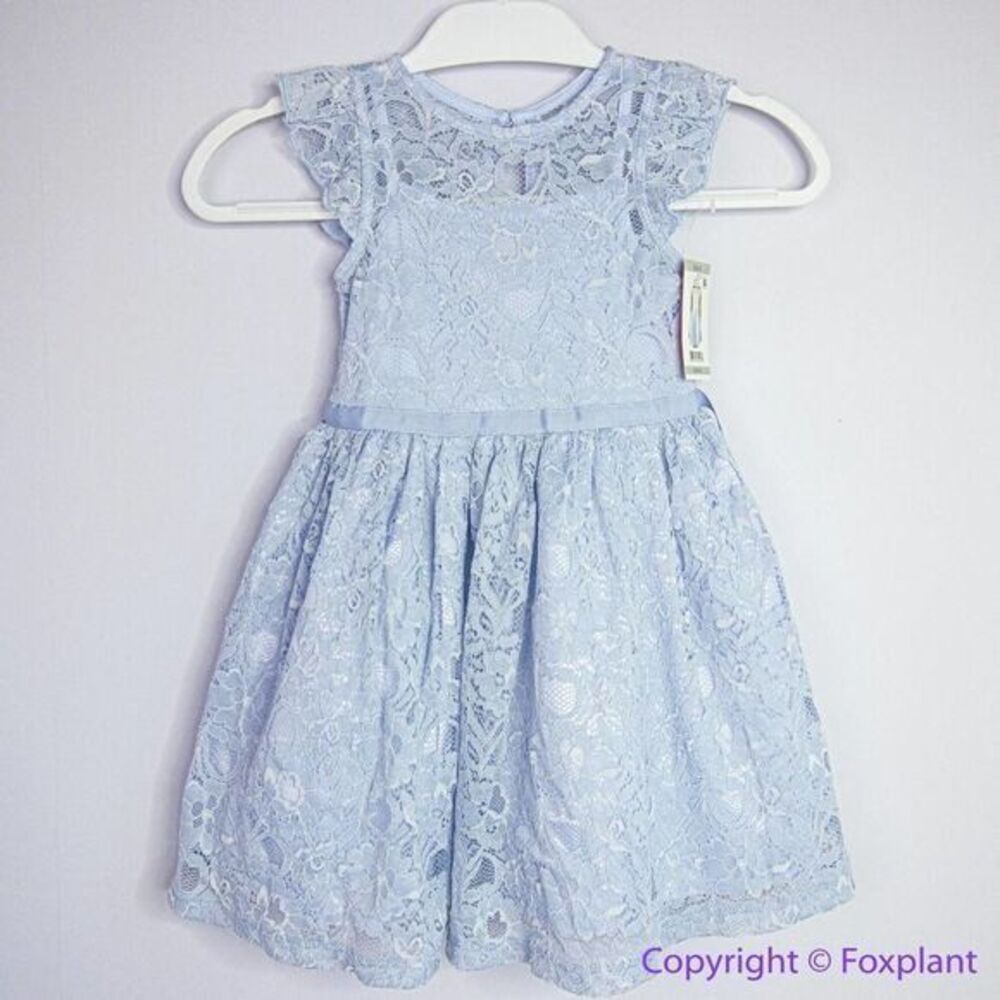NEW Zunie Girl Periwinkle Lace Flutter Sleeve Dress‎ lace light blue dress, 4/5